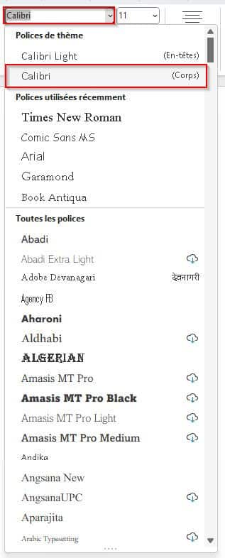 Sélection de la police d’écriture