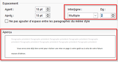 Augmentation de l’interligne du paragraphe