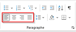 Alignement du texte dans l’onglet paragraphe